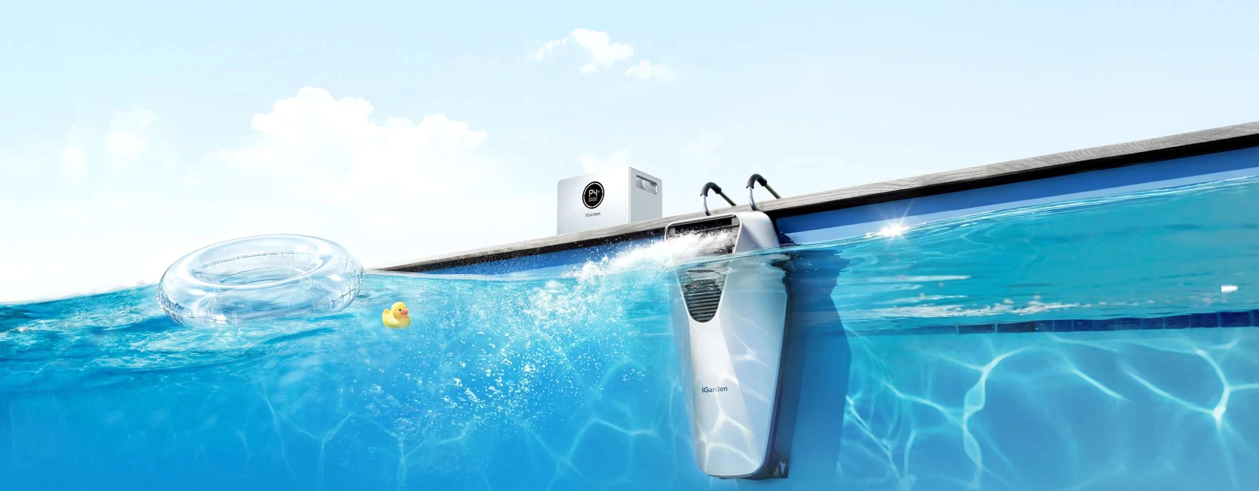 Jet de piscine sans fil ultra-portable iGarden Swim Jet X Series en action