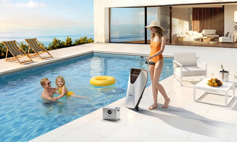 Roues et poignée de style valise pour un transport facile du iGarden Swim Jet