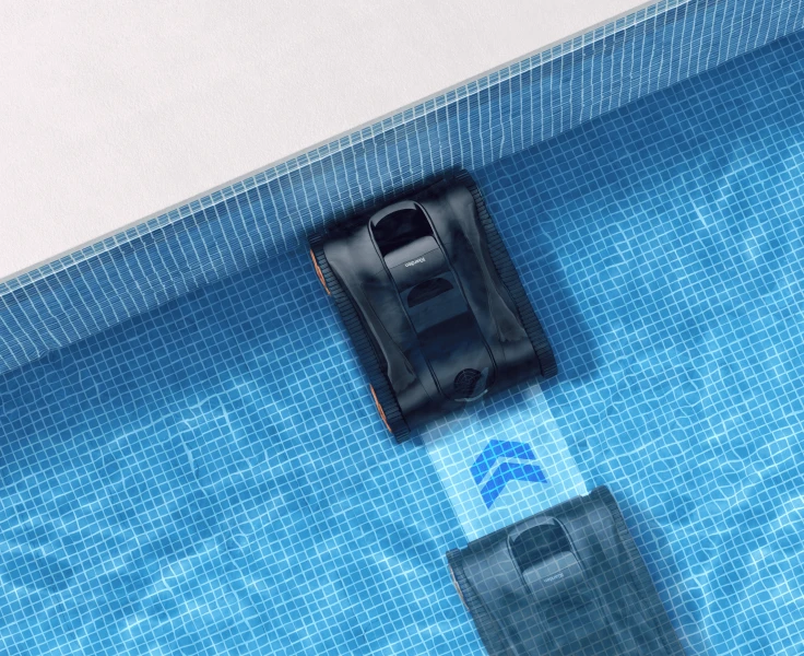 Le nettoyeur de piscine iGarden série K s'amarre automatiquement et intelligemment au bord de la piscine une fois terminé.