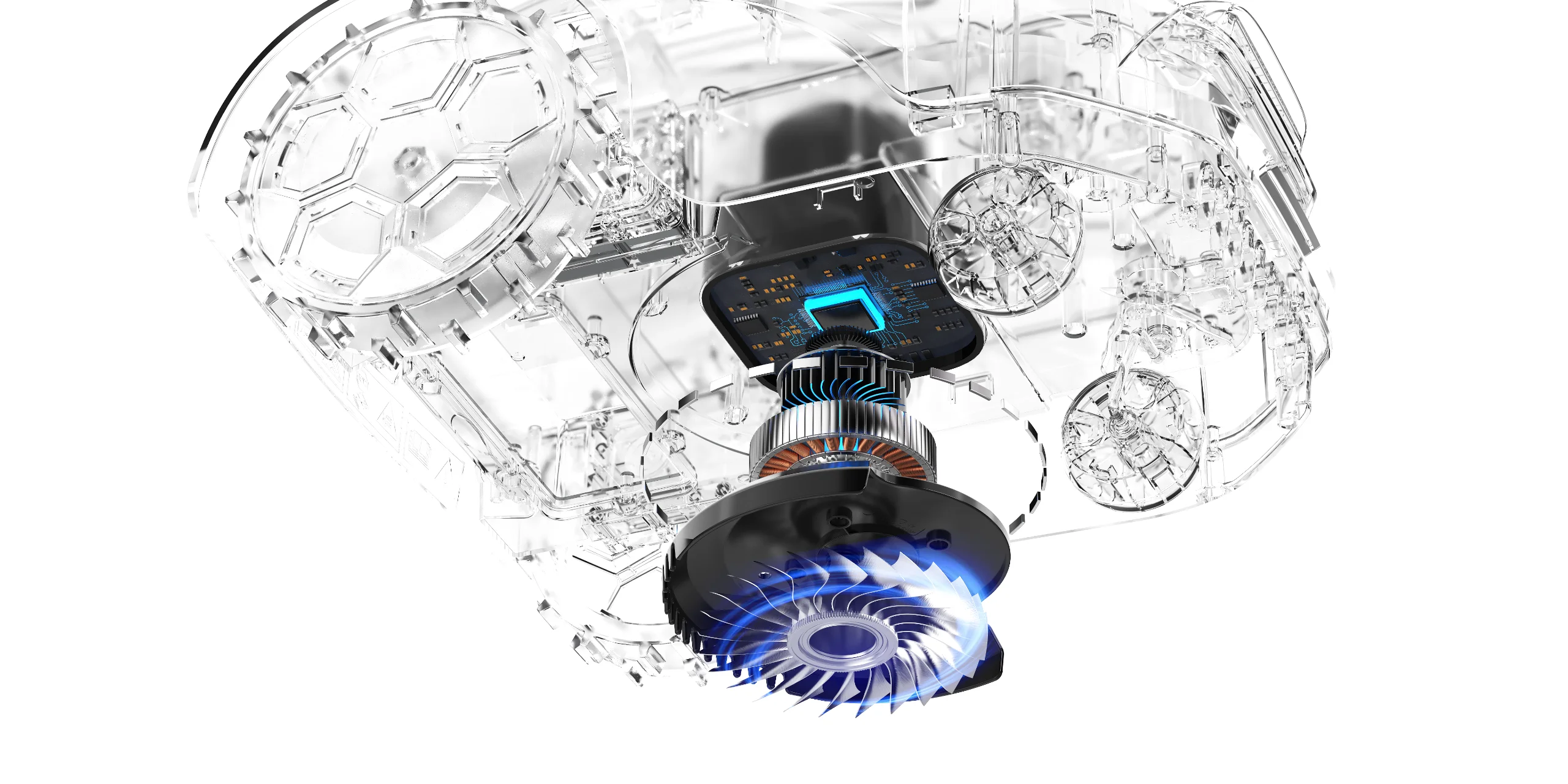 Gros plan du moteur haute puissance du robot tondeuse iGarden série R