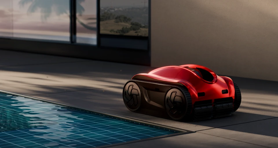 iGarden Pool Cleaner K Pro stationné près de la piscine avec une capacité de nettoyage automatique de 21 jours