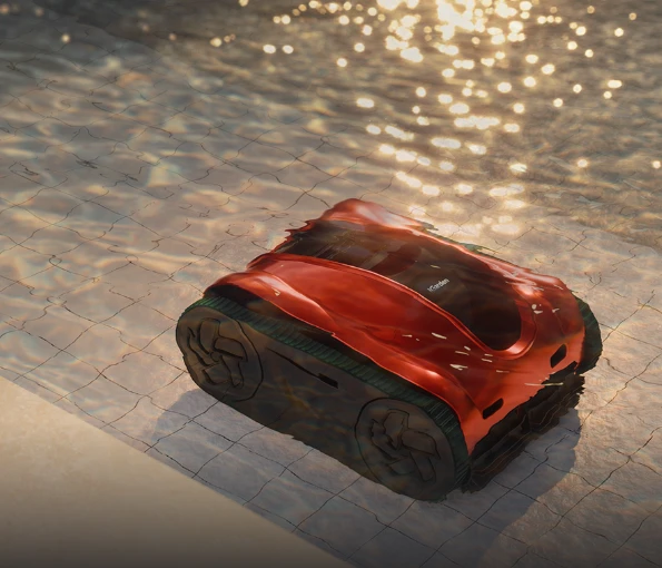 Vue de haut en bas de l'iGarden Pool Cleaner K Pro fonctionnant sous l'eau avec une autonomie de 15 heures